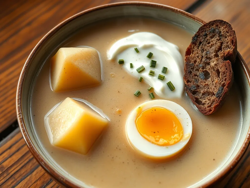 Tradycyjny przepis na żurek z ziemniakami kiełbasą i jajkiem